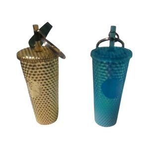 Starbucks Textured Tumbler Keychains ~ Teal and Gold